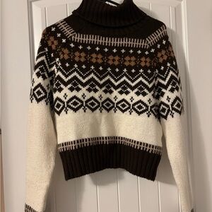 Vintage American Eagle Outfitters Black and Cream Turtleneck Sweater